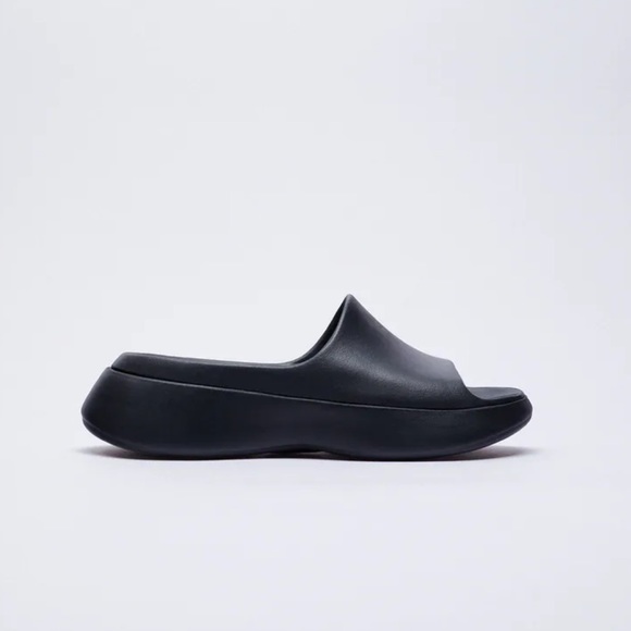 Zara Shoes Zara Black Rubberized Low Heel Sandals Poshmark